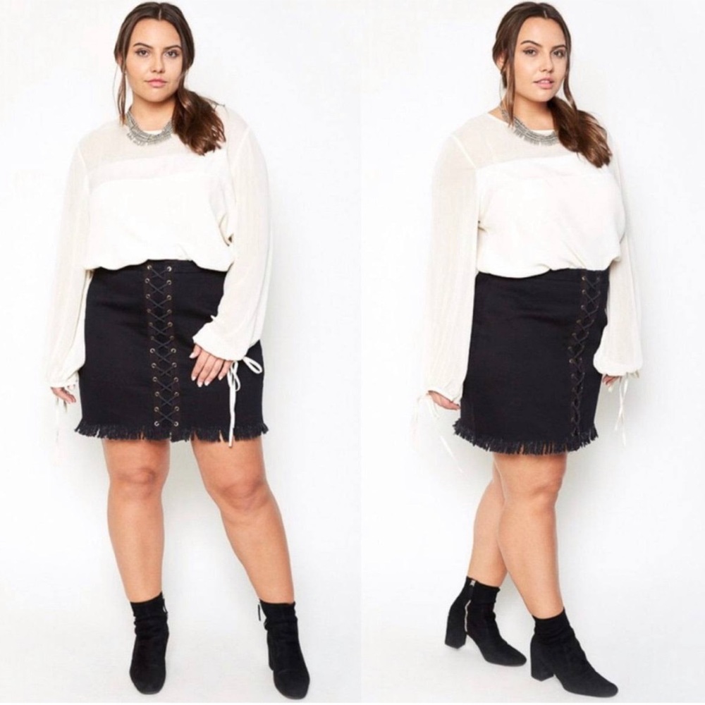 Lace Up Denim Skirt